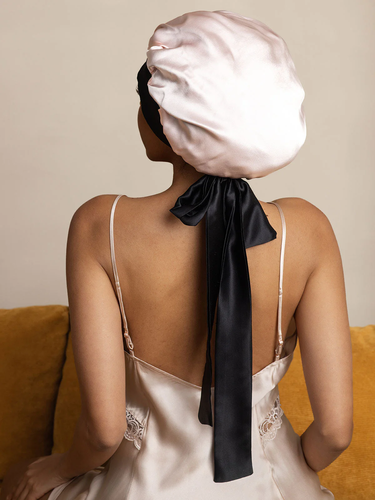 Bonnet de nuit décontracté en soie pure avec longues rubans(Bicolore et réversible) - Image 33