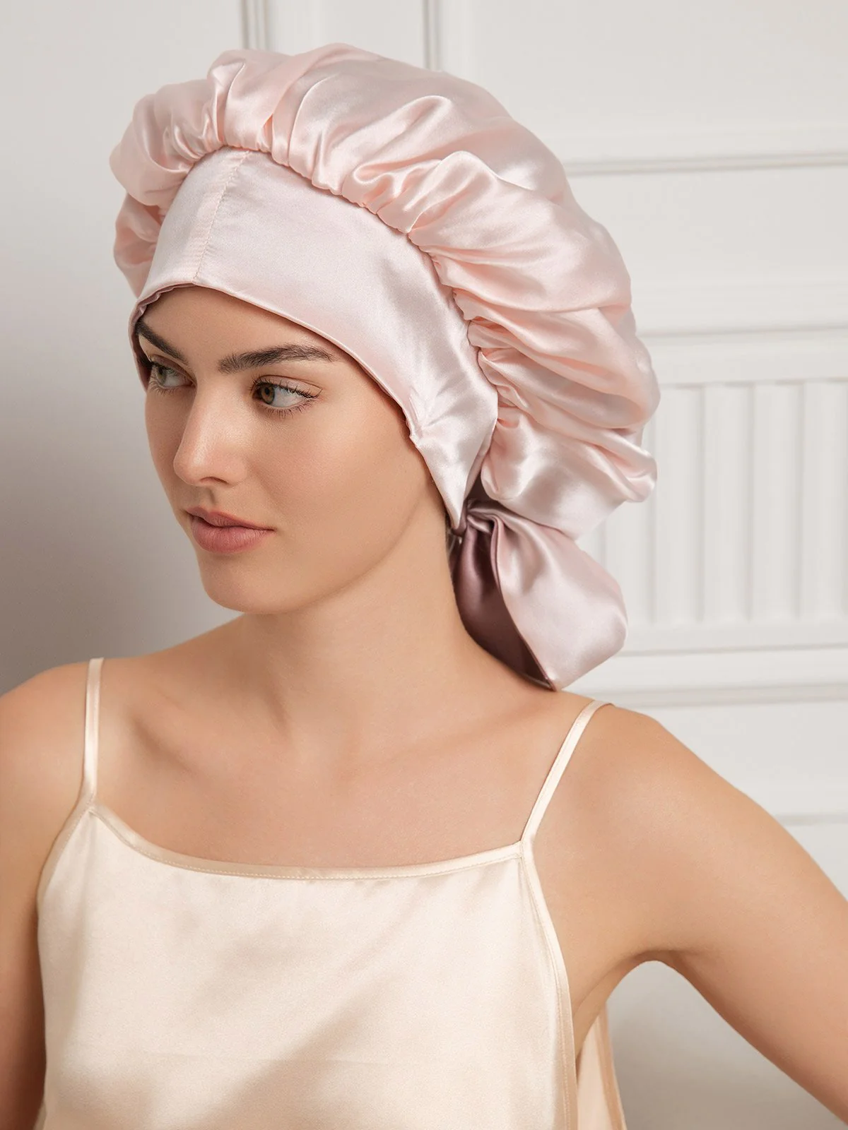 Bonnet de nuit décontracté en soie pure avec longues rubans(Bicolore et réversible) - Image 7