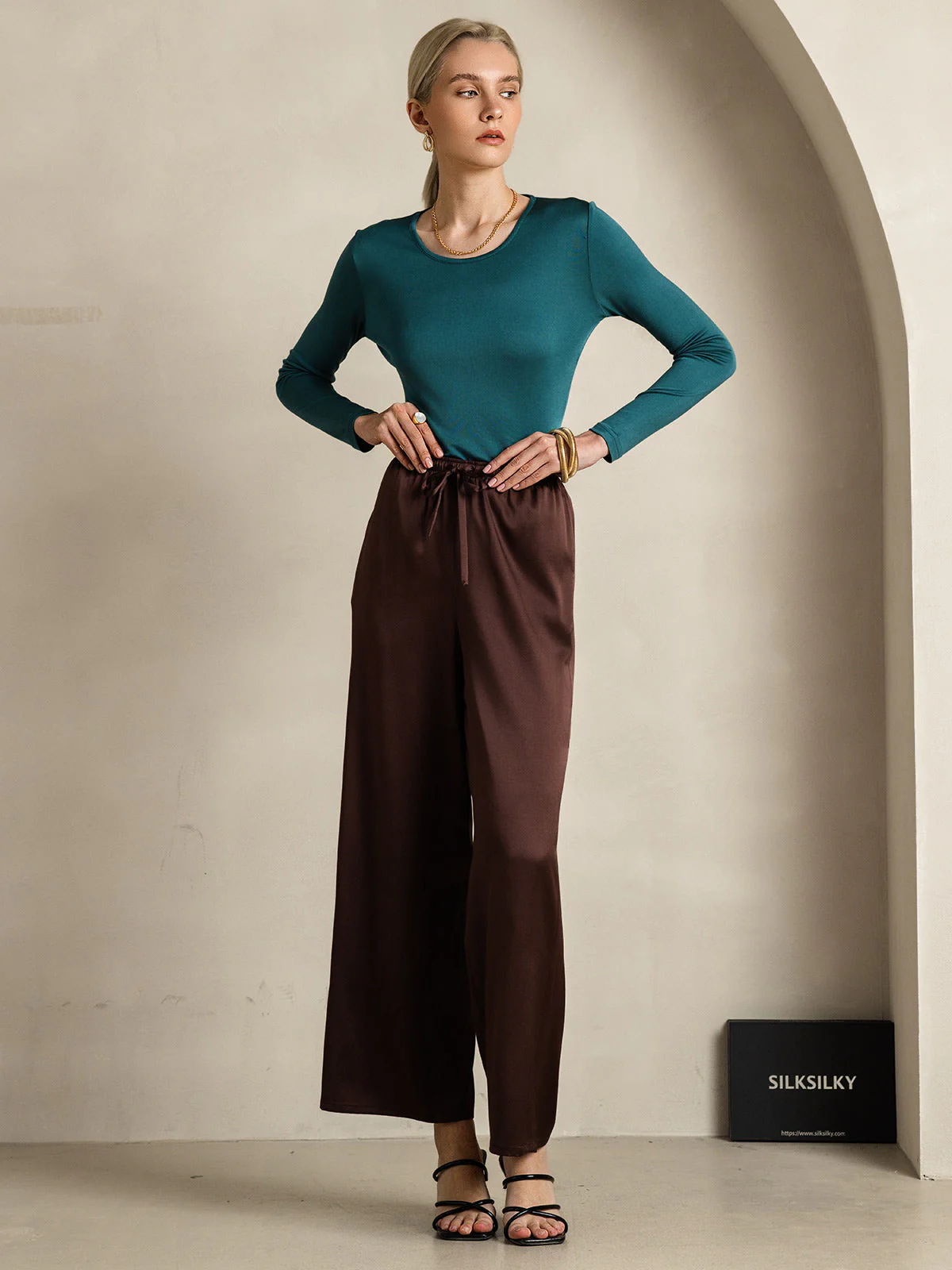 Pantalon Large en 100% Soie de Mûrier pour Femmes - Image 58