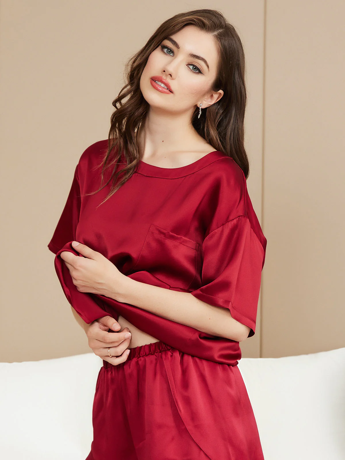 Femme t-shirt de Pyjama Pure Soie Occasionnel(Short non inclus) - Image 18