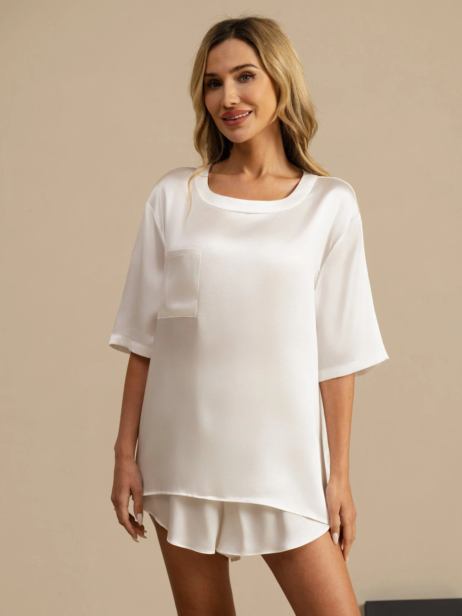 Femme t-shirt de Pyjama Pure Soie Occasionnel(Short non inclus) - Image 28