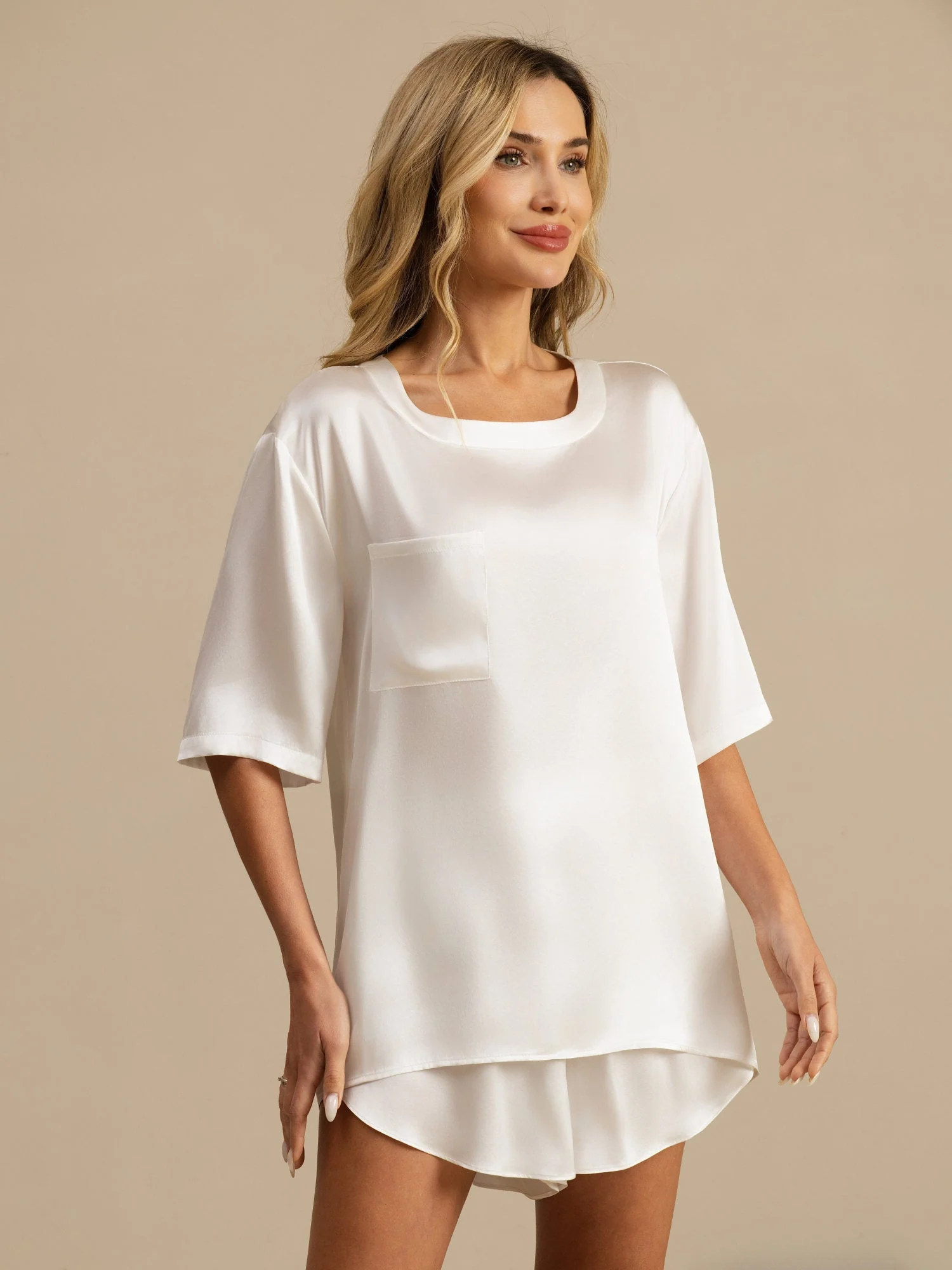 Femme t-shirt de Pyjama Pure Soie Occasionnel(Short non inclus) - Image 29