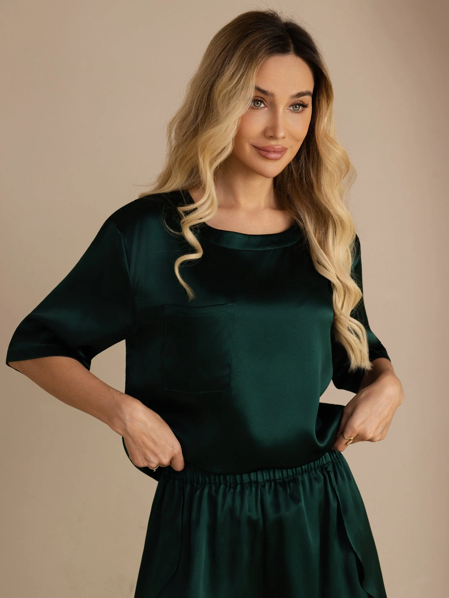 Femme t-shirt de Pyjama Pure Soie Occasionnel(Short non inclus) - Image 9