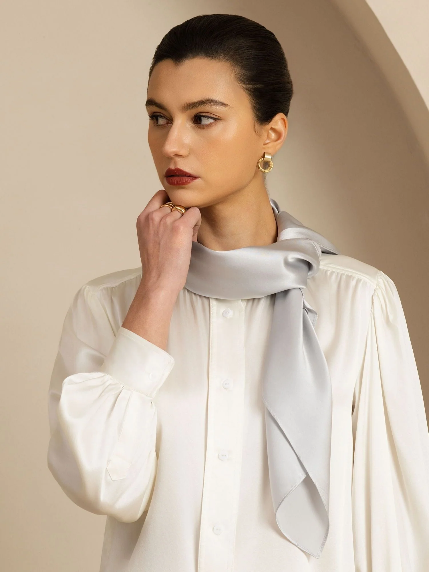 Foulard Carré Classique Élégant en Soie Pure - Taille 90x90cm - Image 24