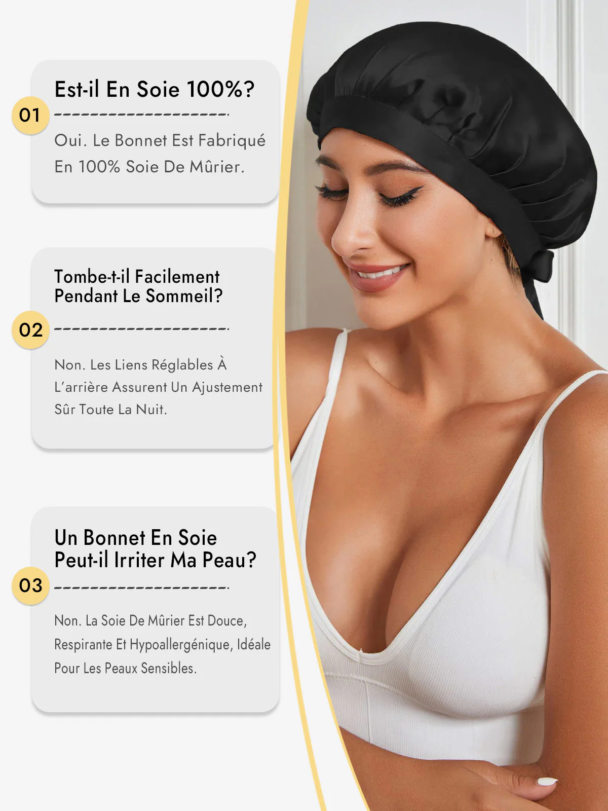 Bonnet de Nuit en 100% Soie de Mûrier avec Rubans - Image 11