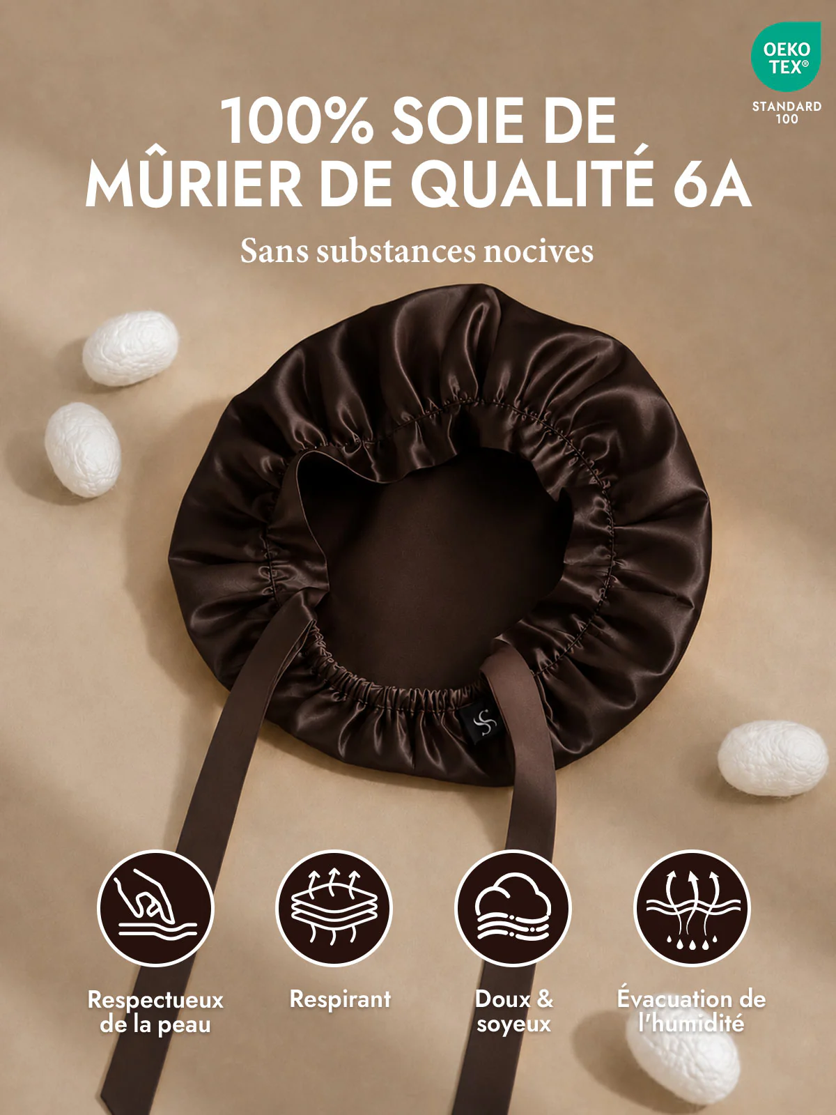 Bonnet de Nuit en 100% Soie de Mûrier avec Rubans - Image 14