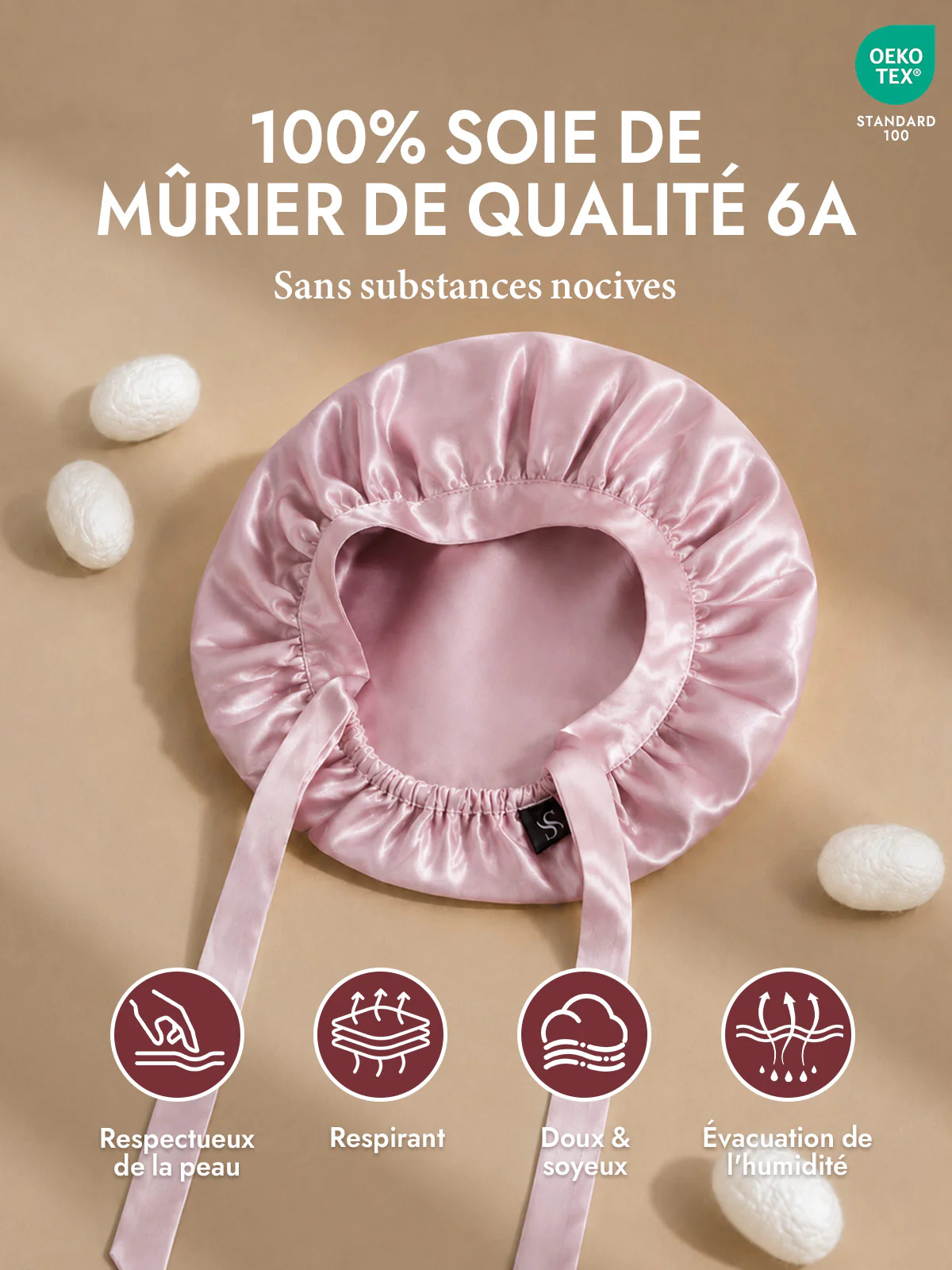 Bonnet de Nuit en 100% Soie de Mûrier avec Rubans - Image 20