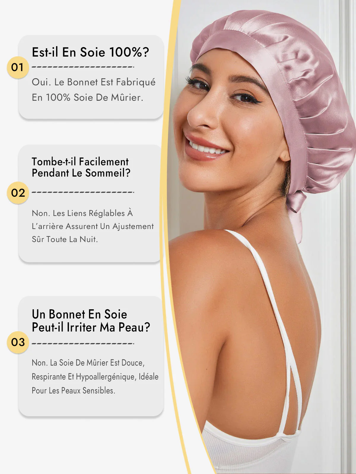 Bonnet de Nuit en 100% Soie de Mûrier avec Rubans - Image 23