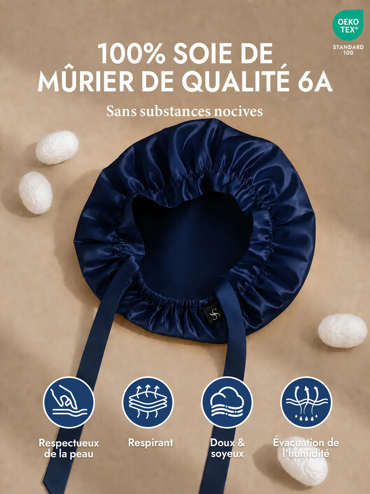 Bonnet de Nuit en 100% Soie de Mûrier avec Rubans - Image 26