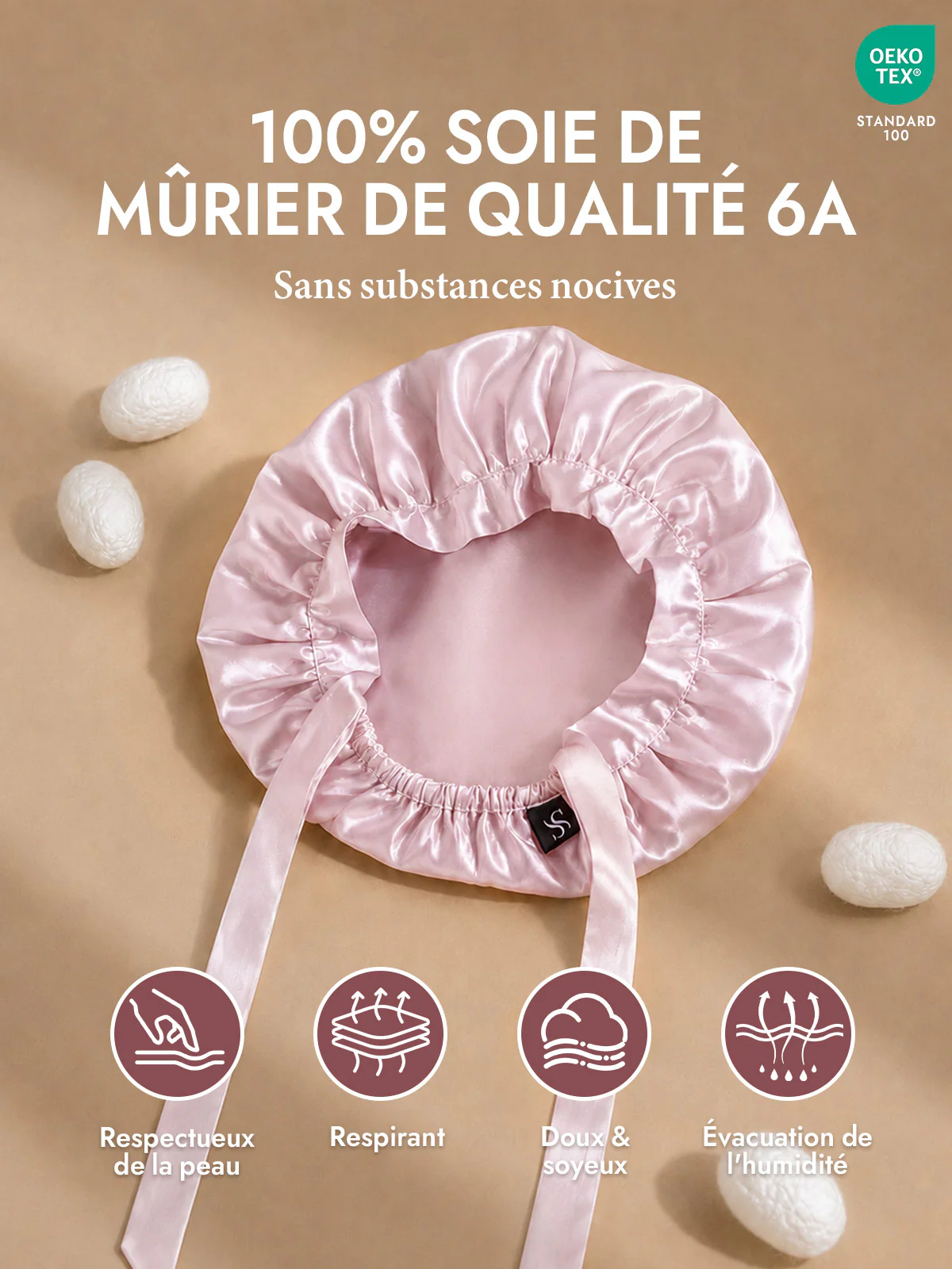 Bonnet de Nuit en 100% Soie de Mûrier avec Rubans - Image 32