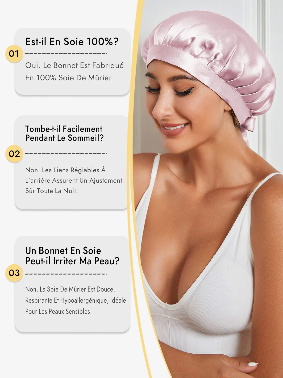 Bonnet de Nuit en 100% Soie de Mûrier avec Rubans - Image 36