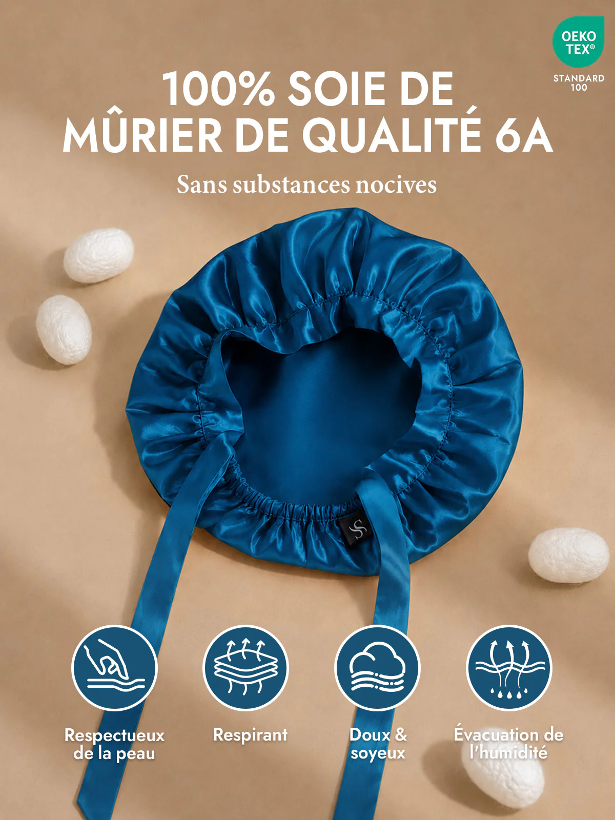 Bonnet de Nuit en 100% Soie de Mûrier avec Rubans - Image 38