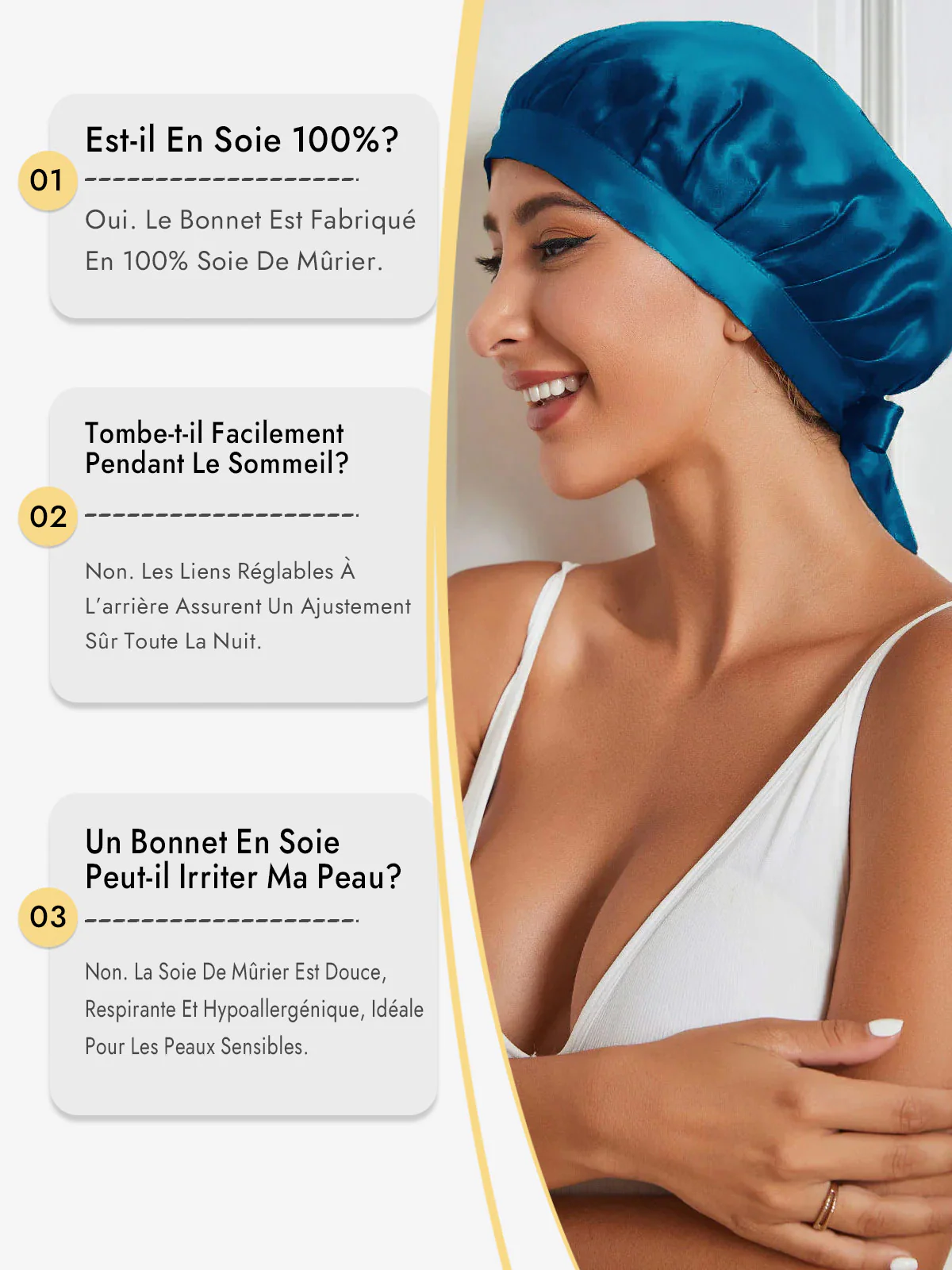 Bonnet de Nuit en 100% Soie de Mûrier avec Rubans - Image 41