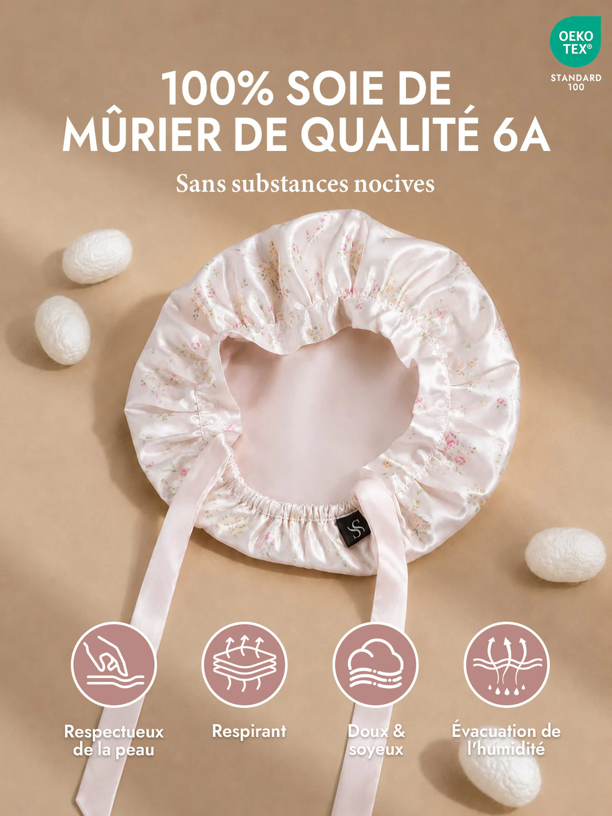 Bonnet de Nuit en 100% Soie de Mûrier avec Rubans - Image 44