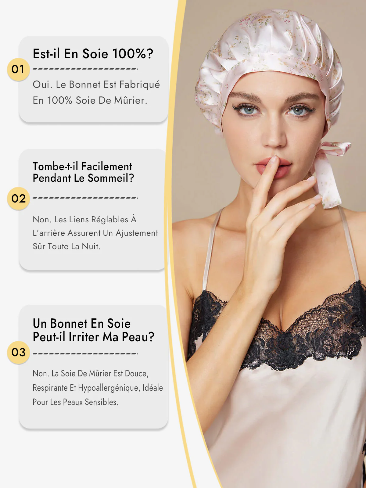 Bonnet de Nuit en 100% Soie de Mûrier avec Rubans - Image 47