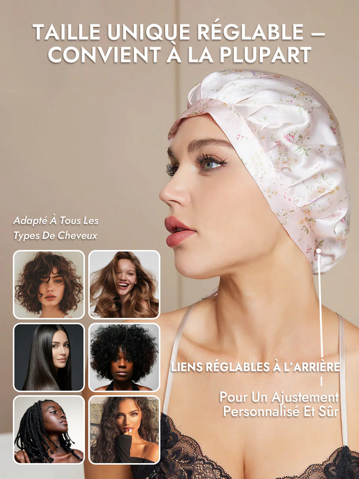 Bonnet de Nuit en 100% Soie de Mûrier avec Rubans - Image 48