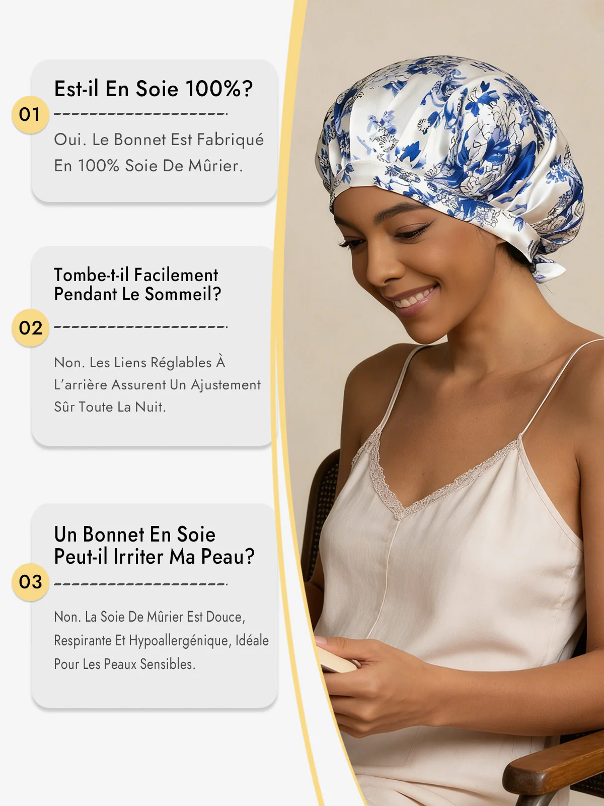 Bonnet de Nuit en 100% Soie de Mûrier avec Rubans - Image 5