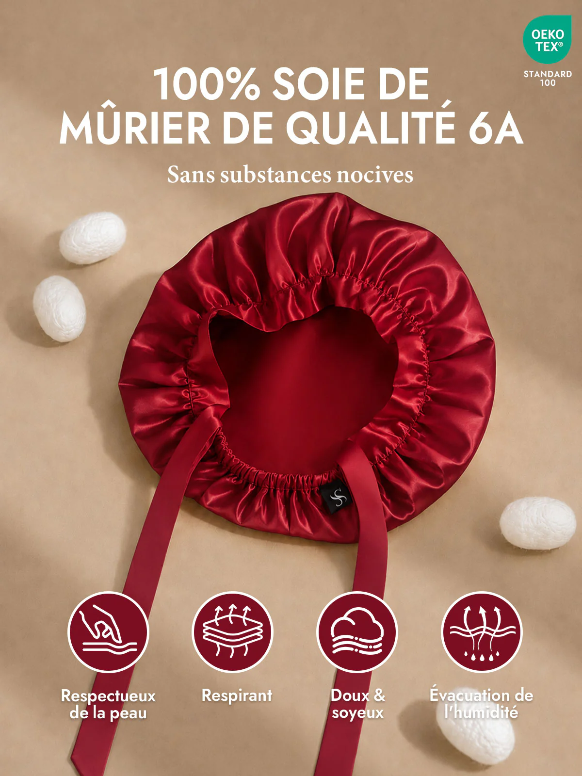 Bonnet de Nuit en 100% Soie de Mûrier avec Rubans - Image 50