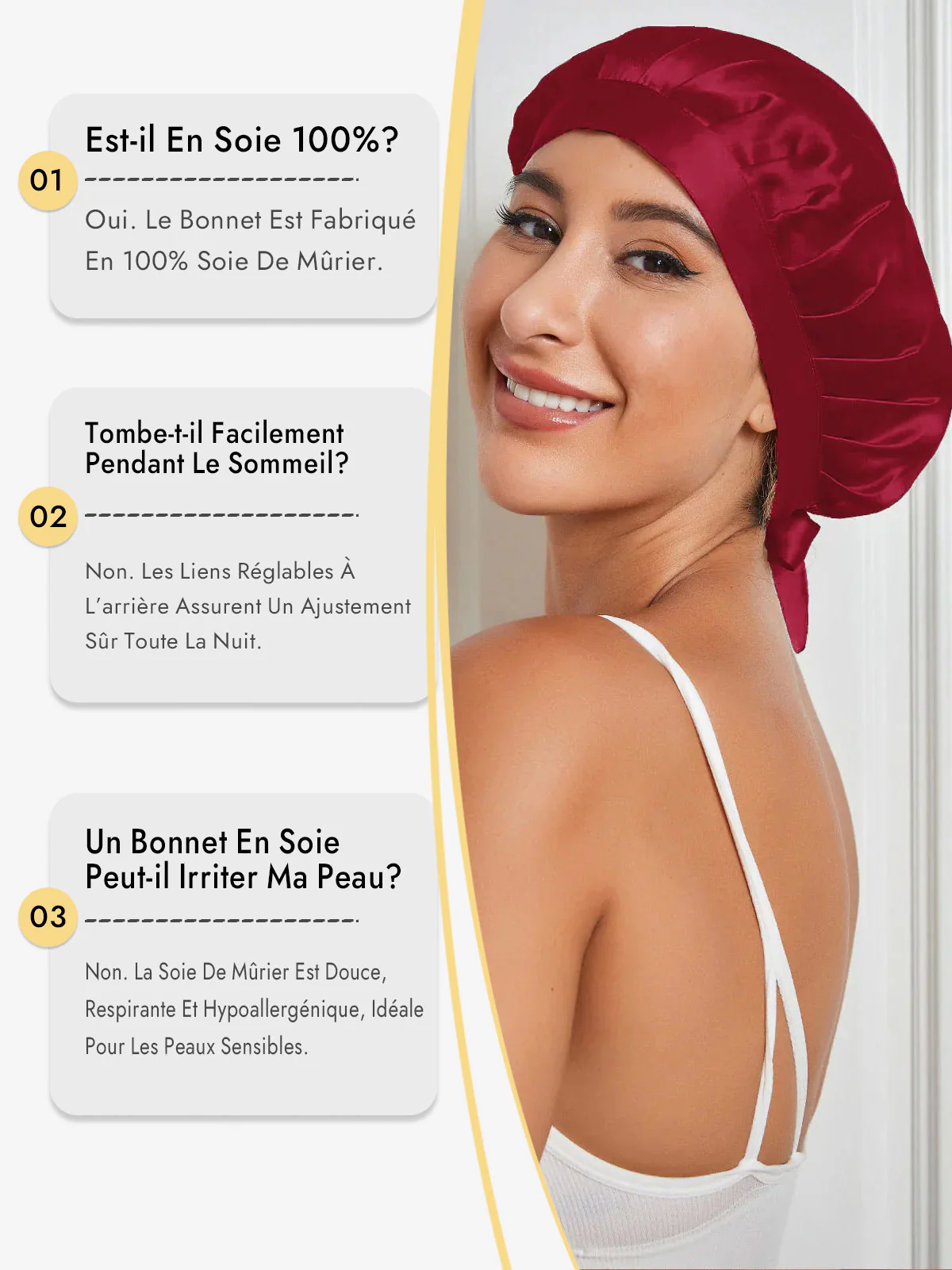 Bonnet de Nuit en 100% Soie de Mûrier avec Rubans - Image 53
