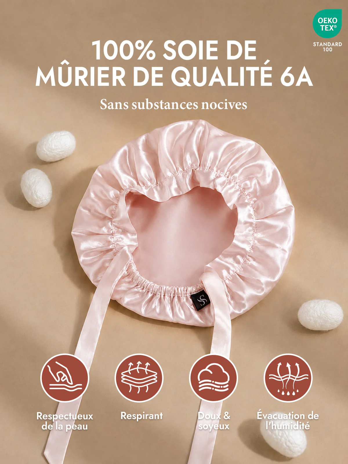 Bonnet de Nuit en 100% Soie de Mûrier avec Rubans - Image 56