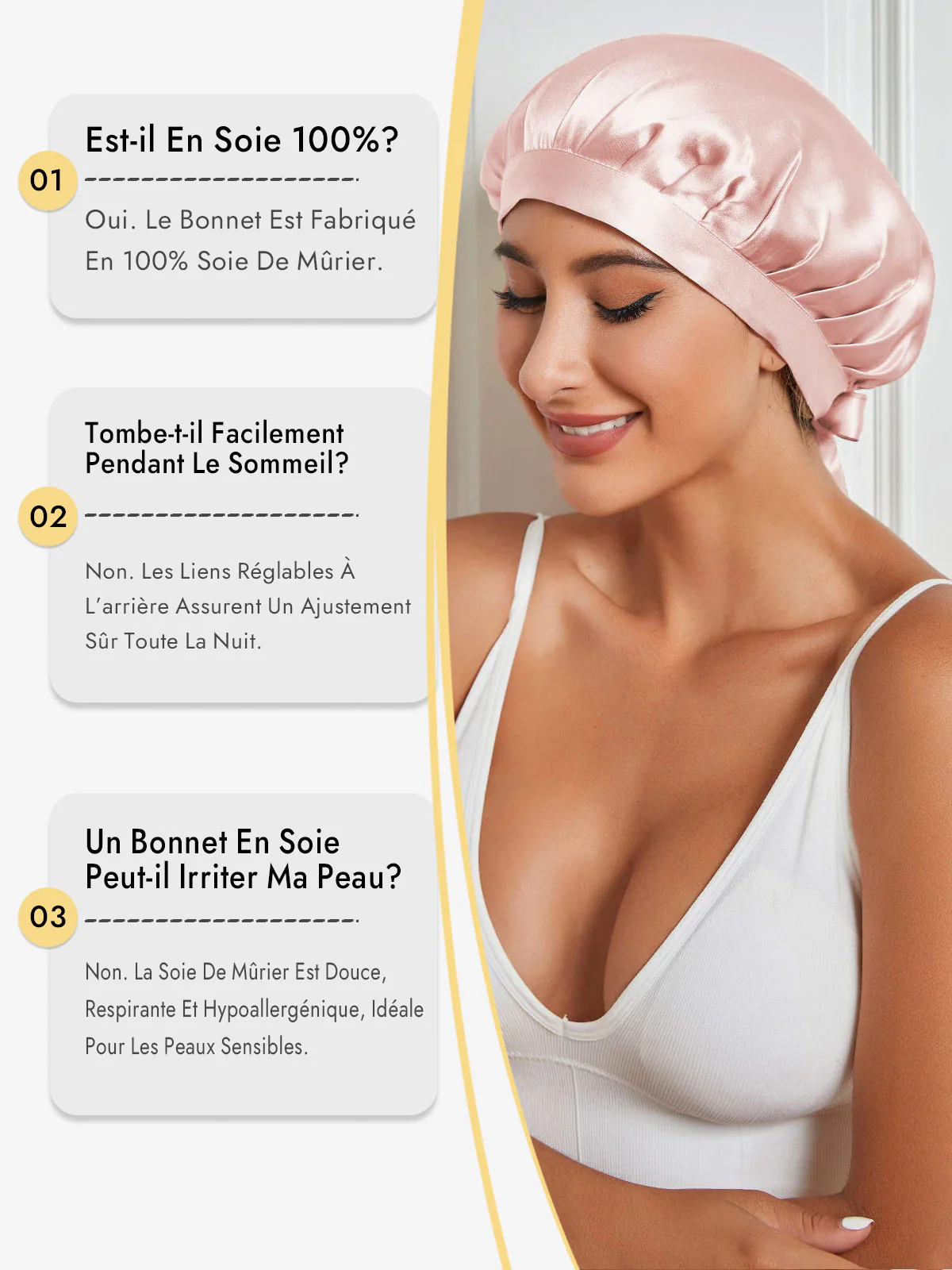 Bonnet de Nuit en 100% Soie de Mûrier avec Rubans - Image 59