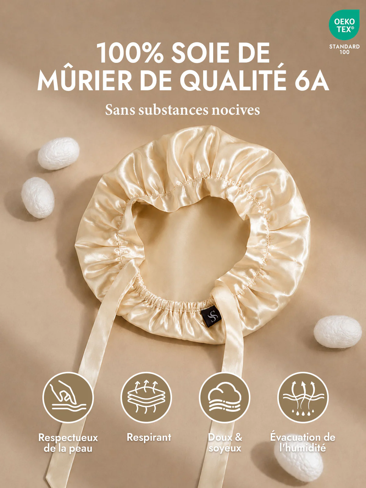 Bonnet de Nuit en 100% Soie de Mûrier avec Rubans - Image 62