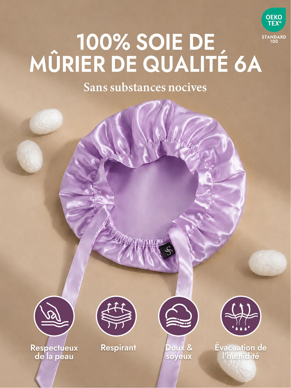 Bonnet de Nuit en 100% Soie de Mûrier avec Rubans - Image 68