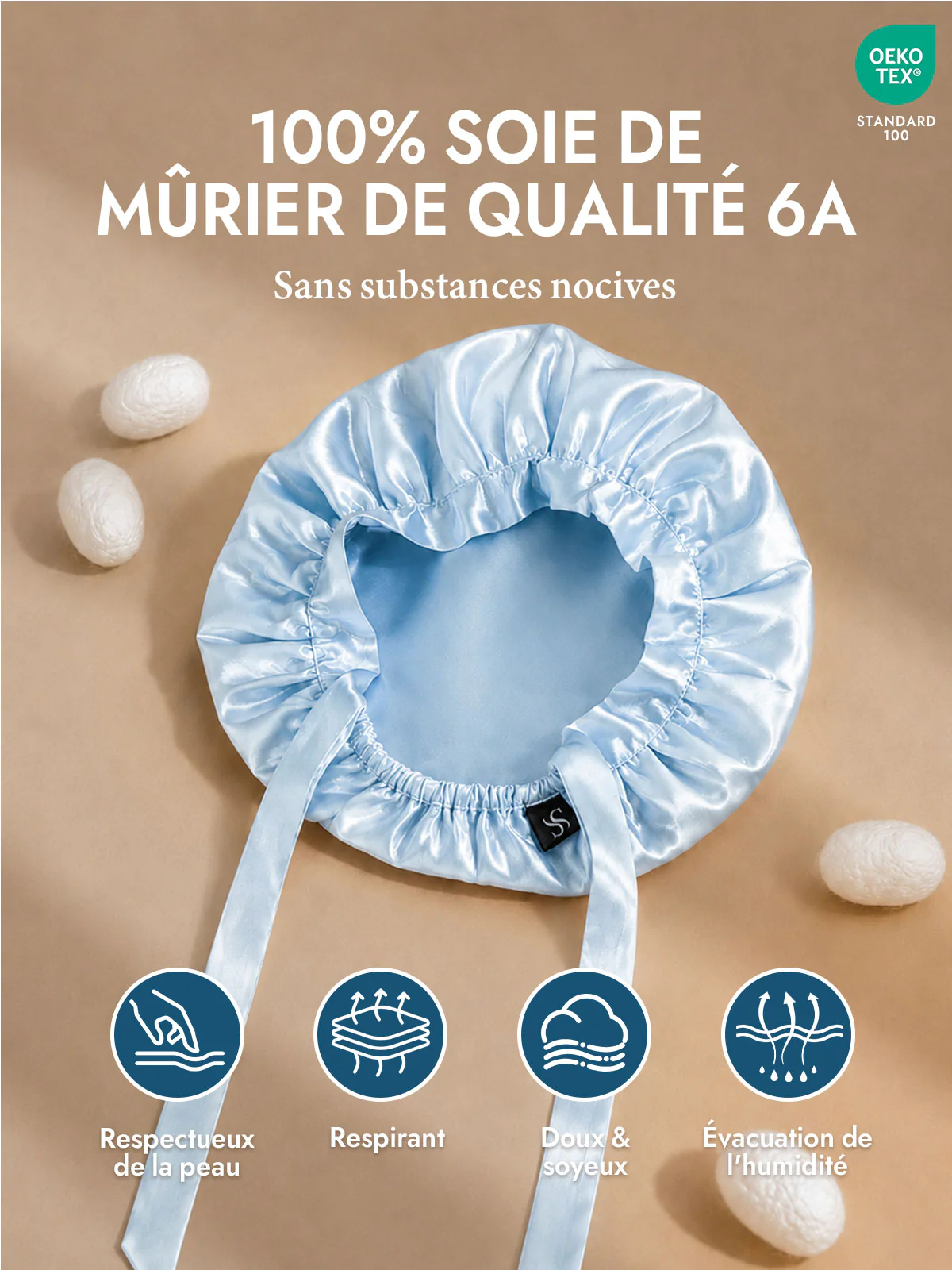 Bonnet de Nuit en 100% Soie de Mûrier avec Rubans - Image 74