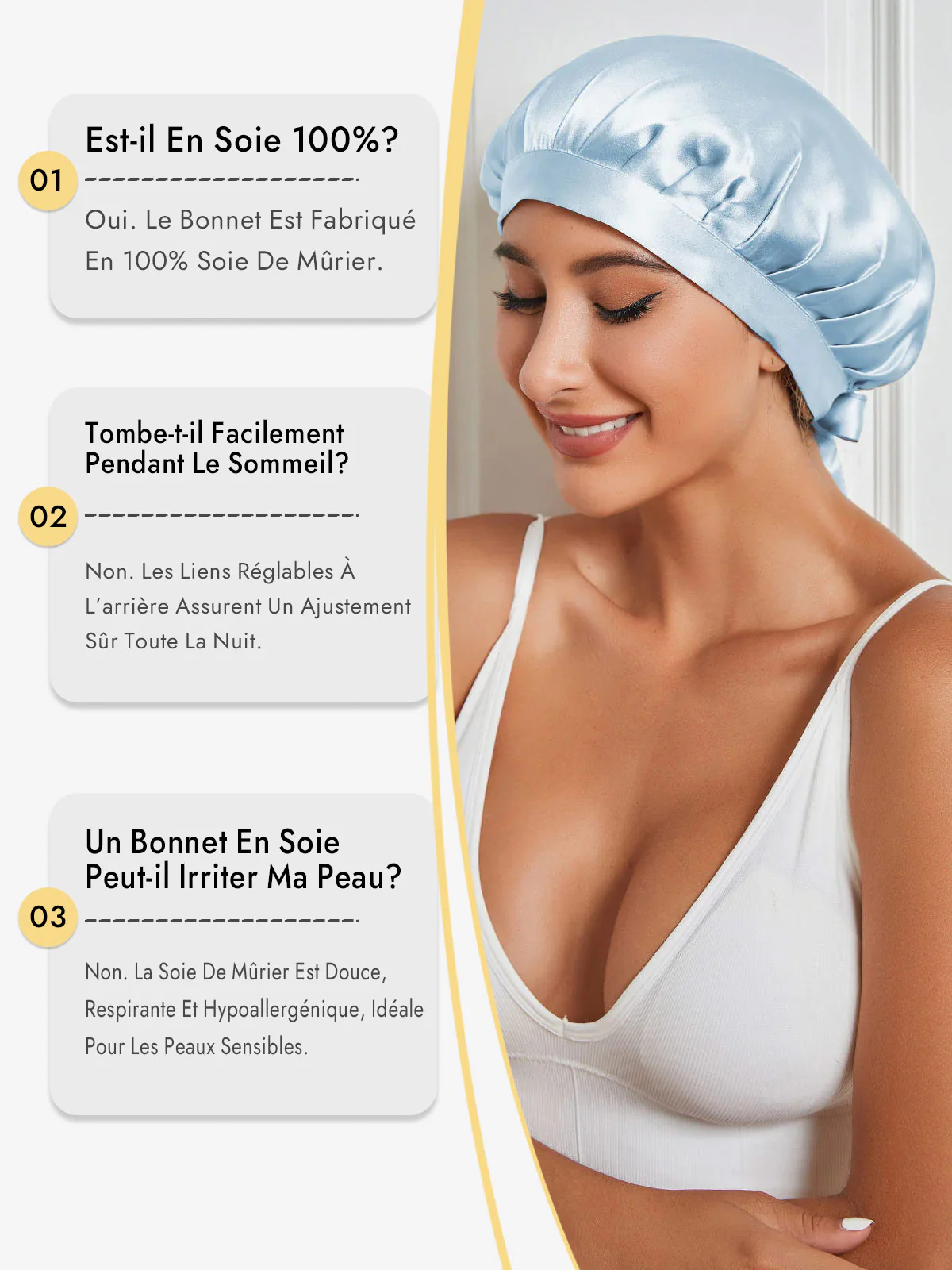Bonnet de Nuit en 100% Soie de Mûrier avec Rubans - Image 77