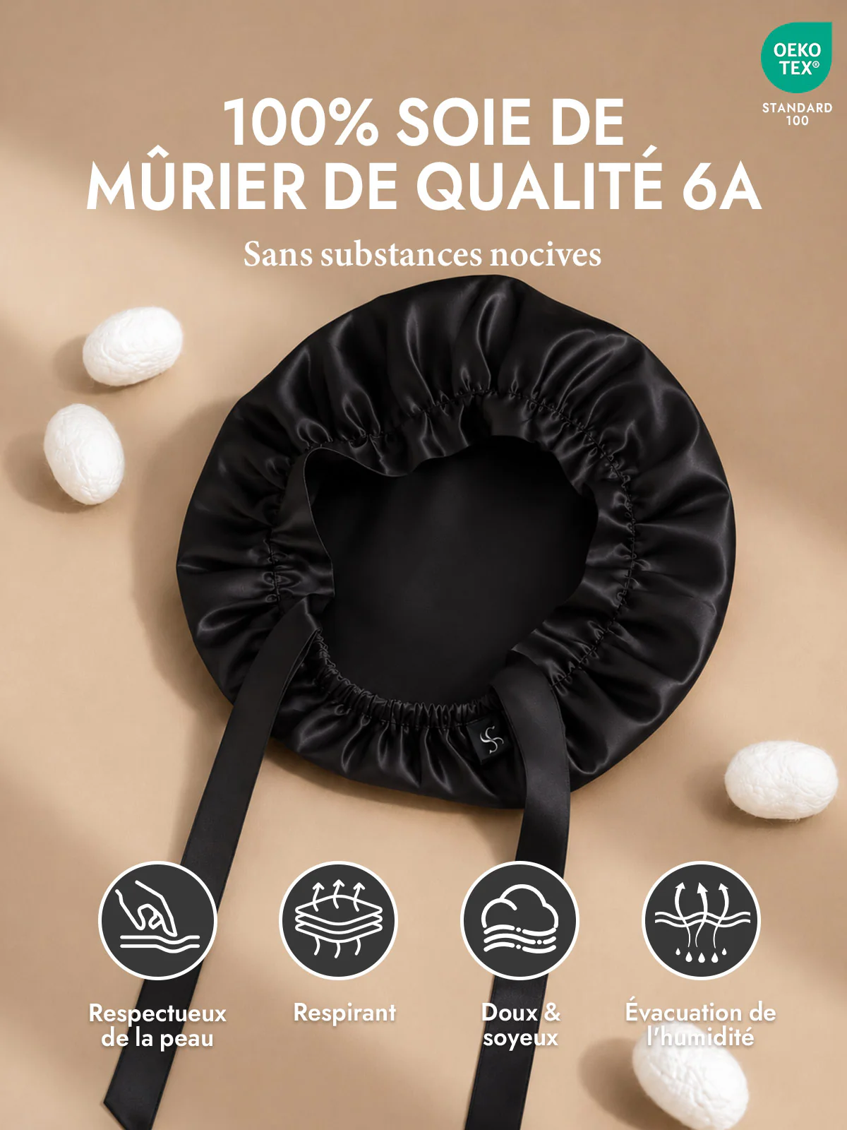 Bonnet de Nuit en 100% Soie de Mûrier avec Rubans - Image 8