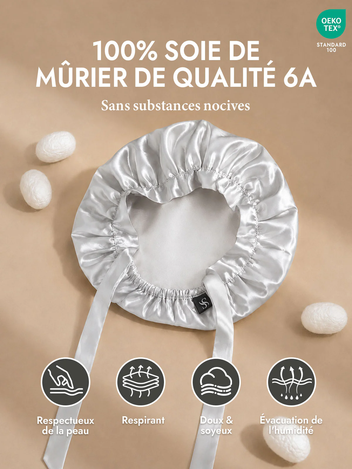 Bonnet de Nuit en 100% Soie de Mûrier avec Rubans - Image 80