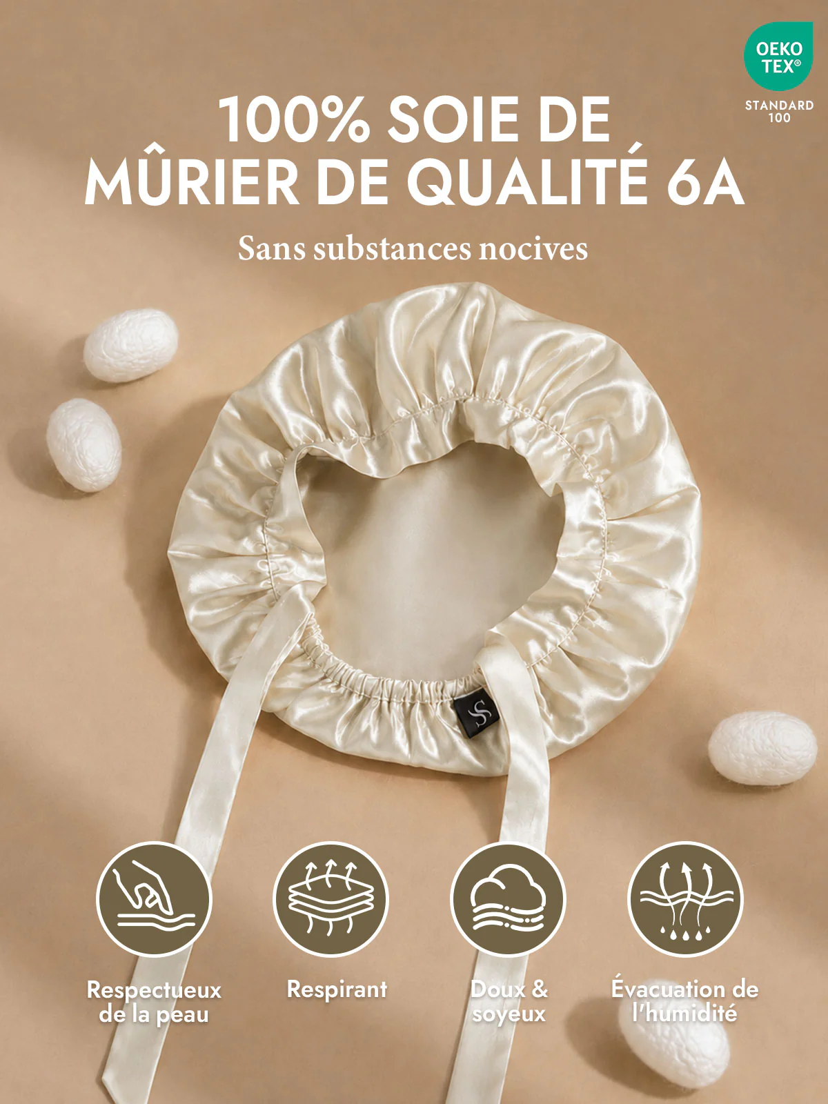Bonnet de Nuit en 100% Soie de Mûrier avec Rubans - Image 92