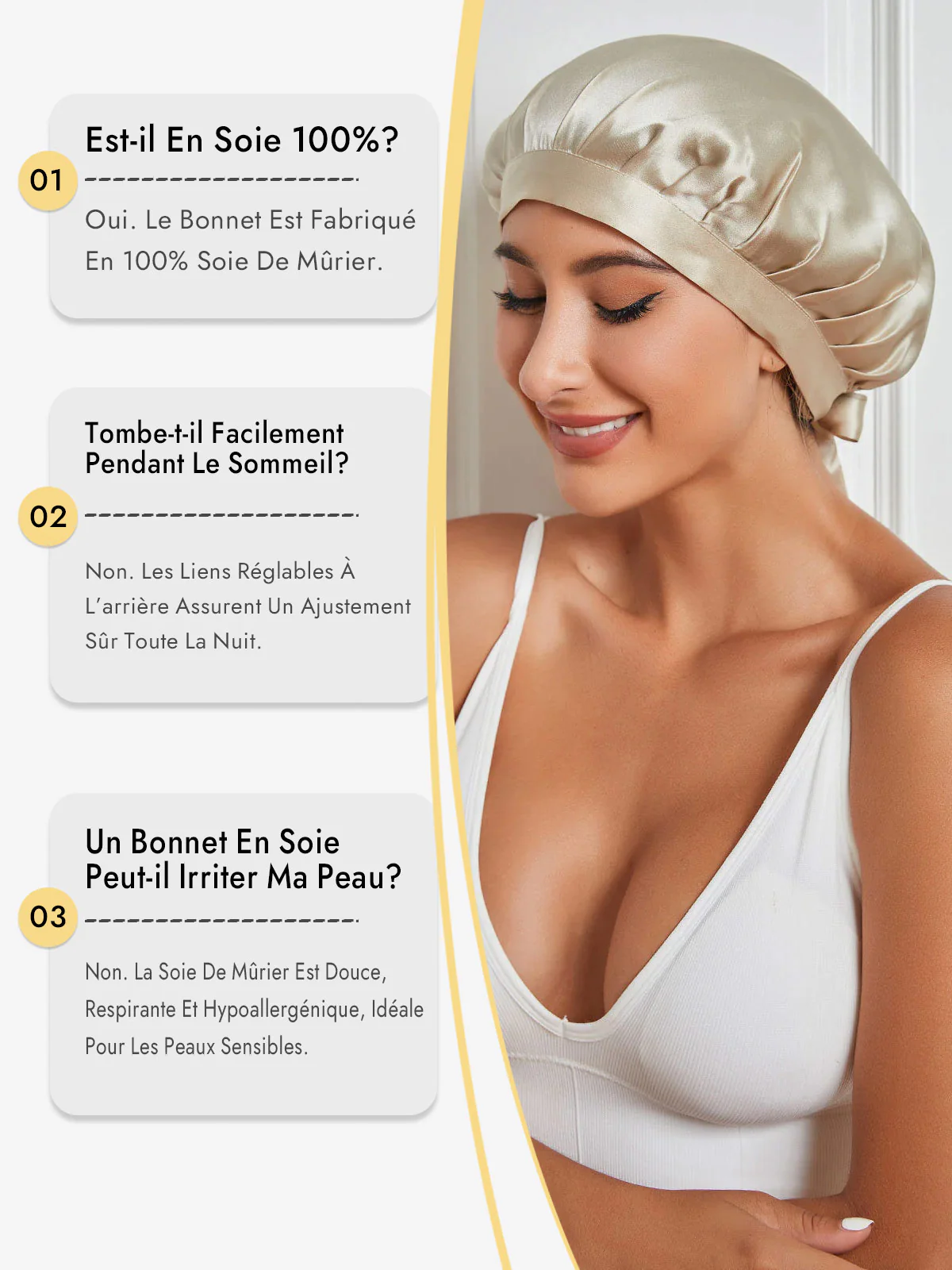 Bonnet de Nuit en 100% Soie de Mûrier avec Rubans - Image 95
