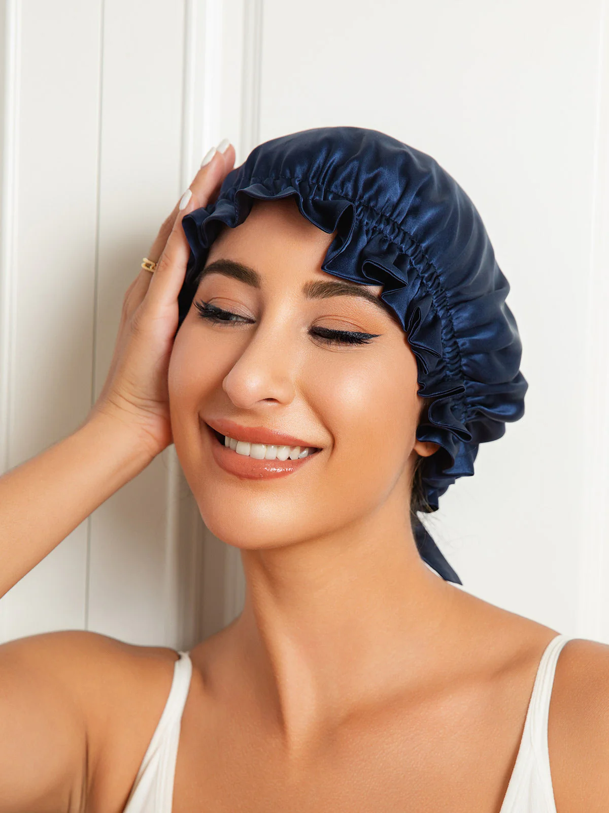 Bonnets de Couchage Double Couche en Soie Pure avec Ruban - Image 3