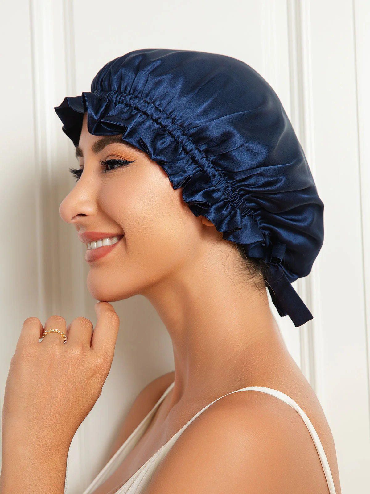 Bonnets de Couchage Double Couche en Soie Pure avec Ruban - Image 4
