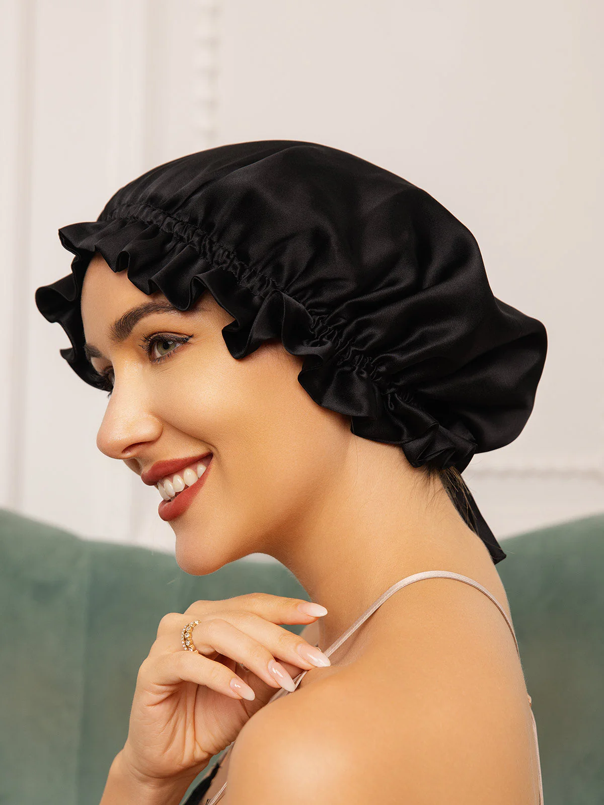 Bonnets de Couchage Double Couche en Soie Pure avec Ruban - Image 9
