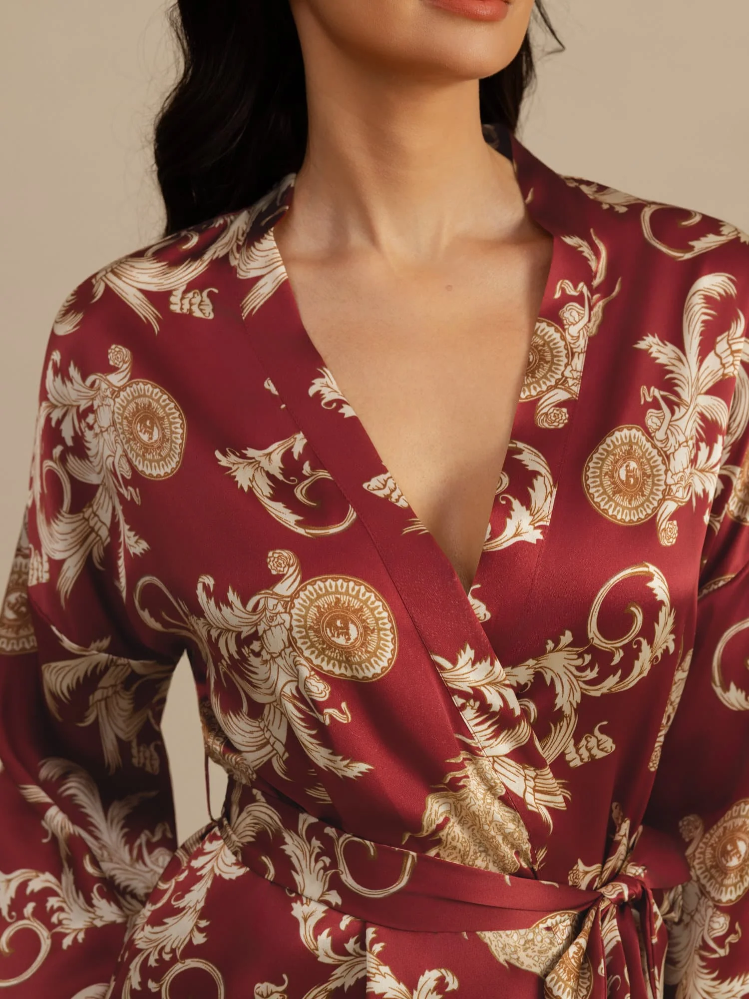 Kimono Femme Manches 3/4 En Soie Pure Imprimé Dragon Avec Ceinture - Image 13