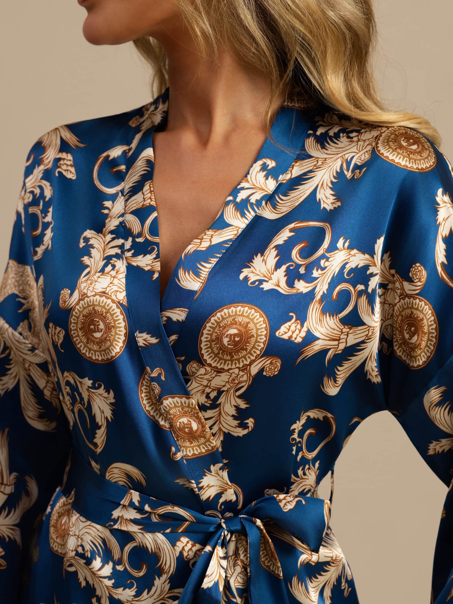 Kimono Femme Manches 3/4 En Soie Pure Imprimé Dragon Avec Ceinture - Image 17