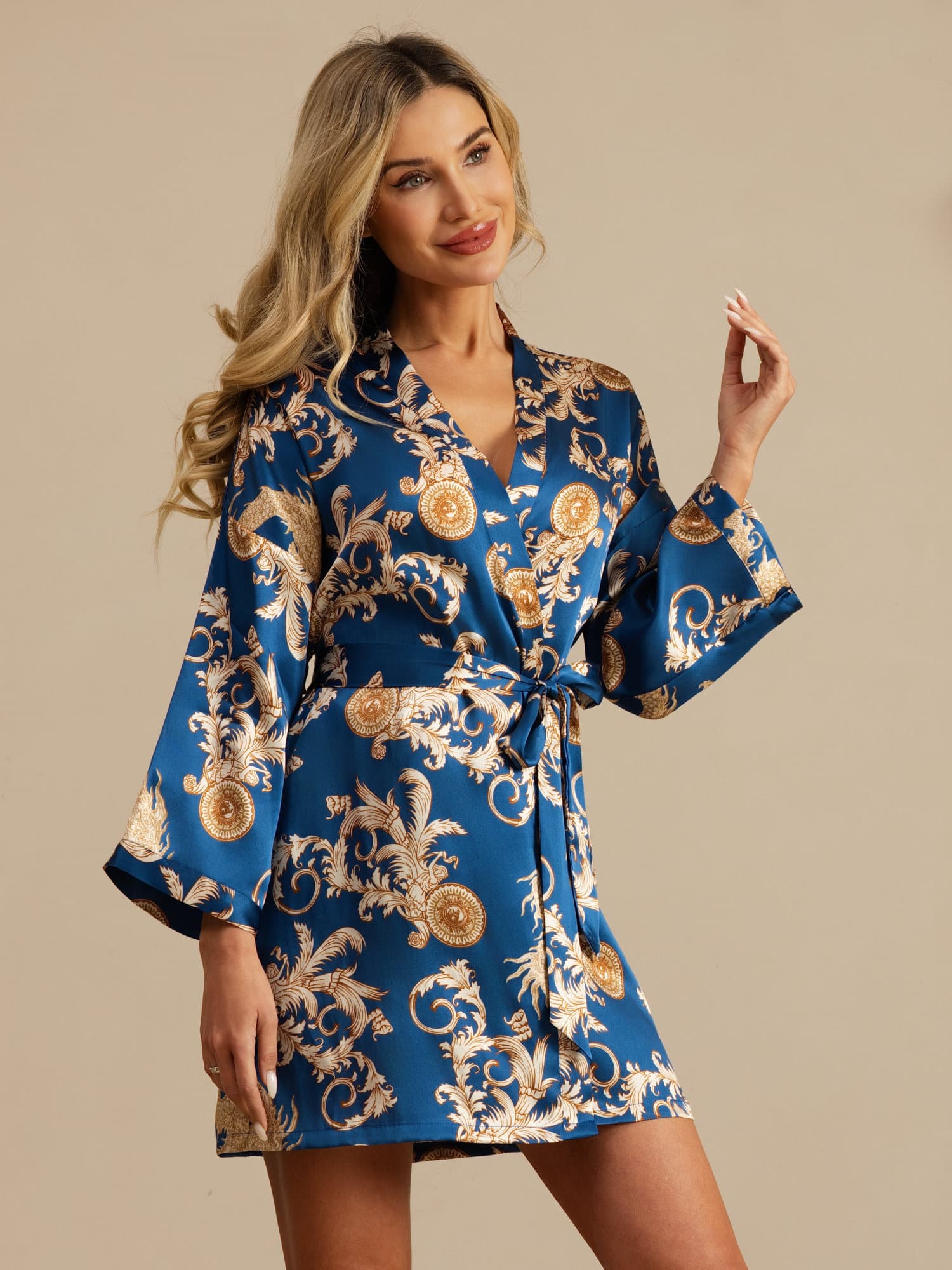 Kimono Femme Manches 3/4 En Soie Pure Imprimé Dragon Avec Ceinture - Image 21