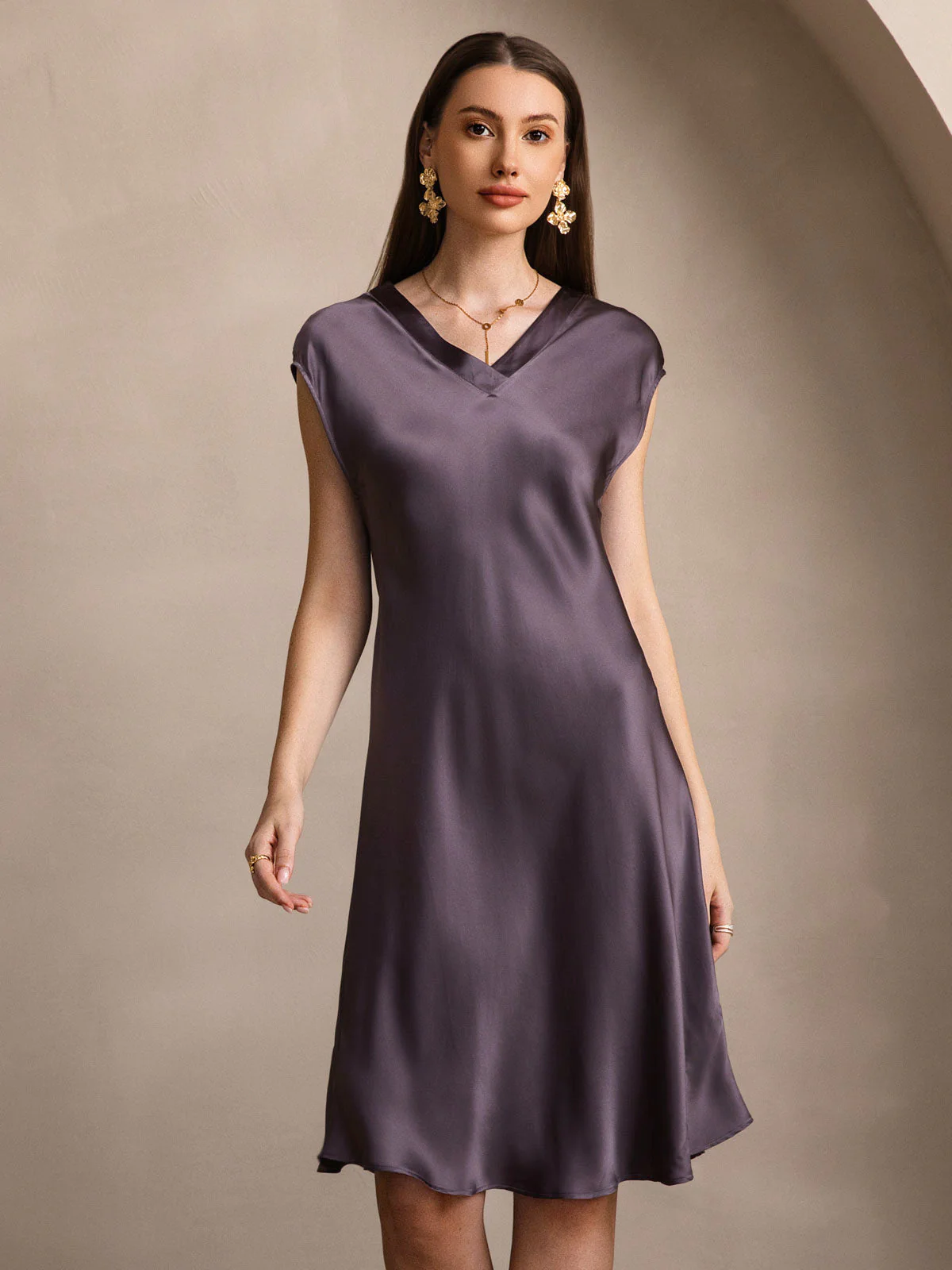 Soie Pure Élégante Cap Sleeve Chemise de Nuit - Image 27