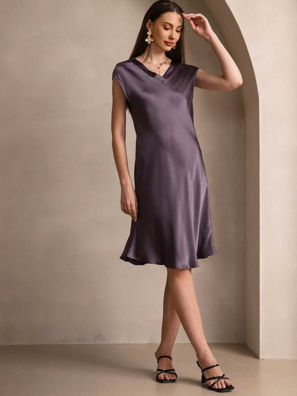 Soie Pure Élégante Cap Sleeve Chemise de Nuit - Image 29