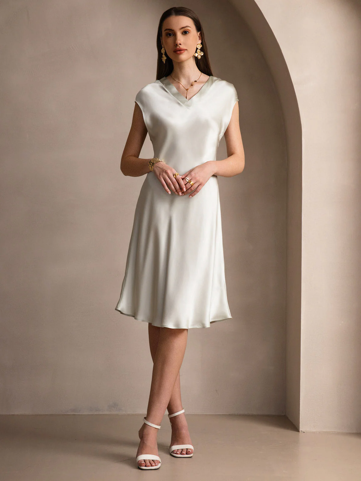 Soie Pure Élégante Cap Sleeve Chemise de Nuit - Image 47