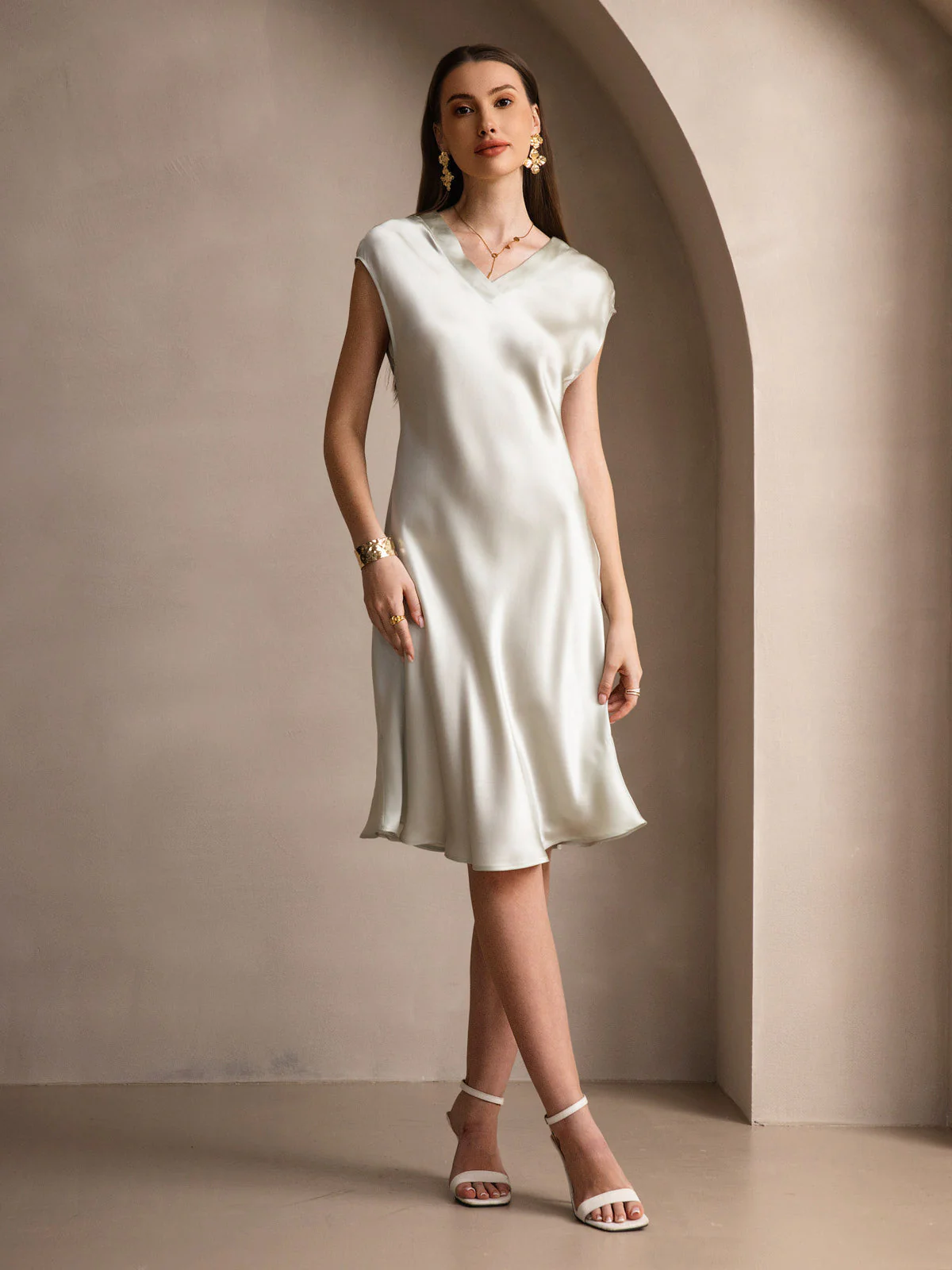 Soie Pure Élégante Cap Sleeve Chemise de Nuit - Image 48