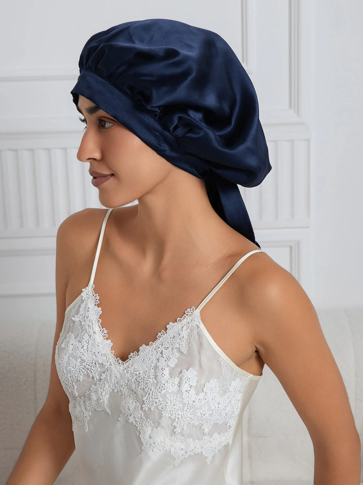 Bonnet de nuit élégant en soie pure avec longs rubans - Image 14