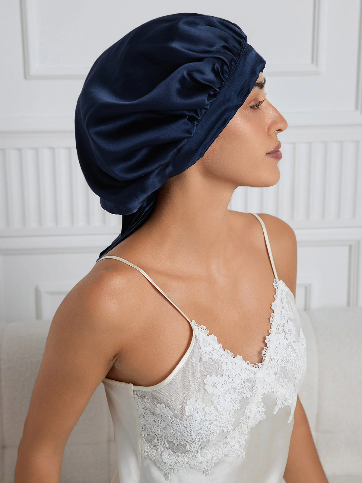Bonnet de nuit élégant en soie pure avec longs rubans - Image 16