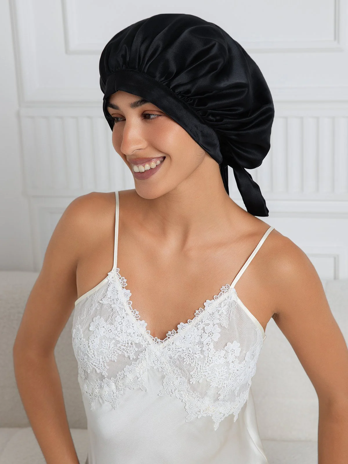 Bonnet de nuit élégant en soie pure avec longs rubans - Image 17