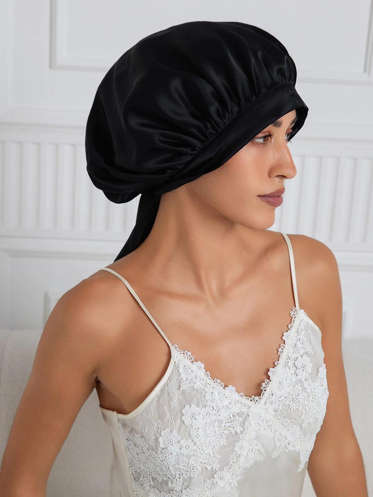 Bonnet de nuit élégant en soie pure avec longs rubans - Image 18
