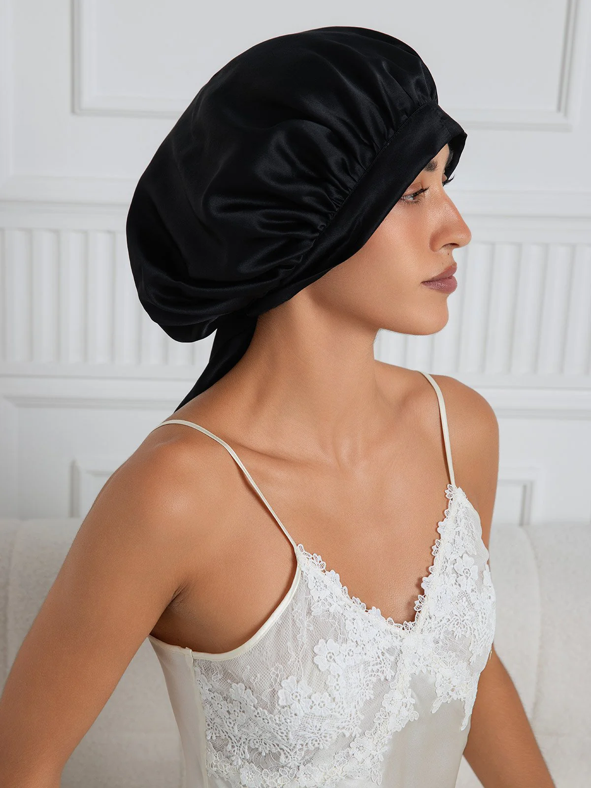 Bonnet de nuit élégant en soie pure avec longs rubans - Image 20