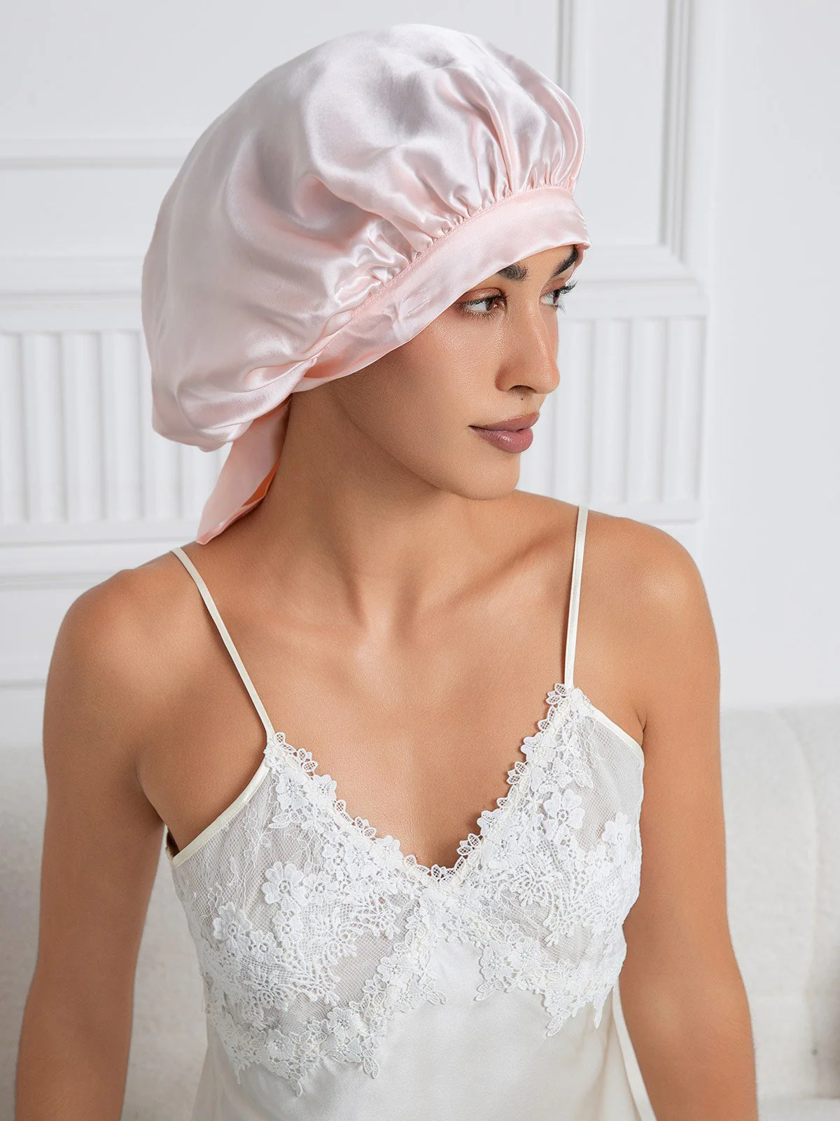 Bonnet de nuit élégant en soie pure avec longs rubans - Image 34