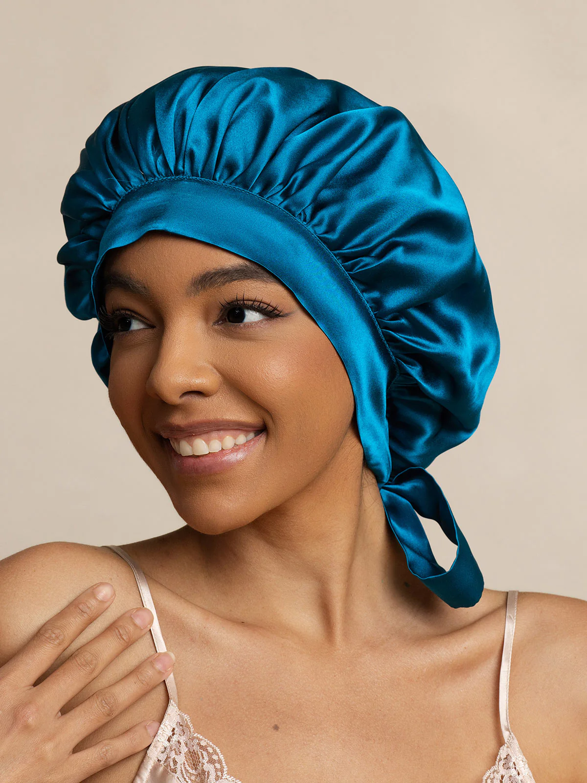 Bonnet de nuit élégant en soie pure avec longs rubans - Image 47